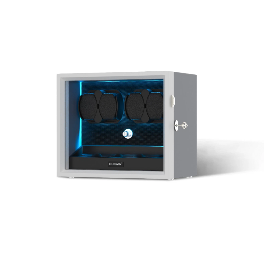 Automatic 4 Watch Winder with 4 Storage Slots, LED Display, Gray Textured Finish
