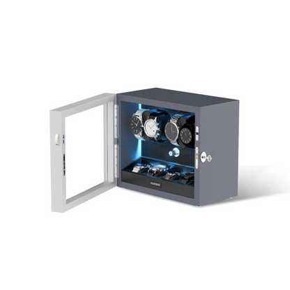 Automatic 4 Watch Winder with 4 Storage Slots, LED Display, Gray Textured Finish