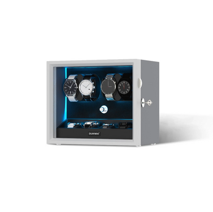 Automatic 4 Watch Winder with 4 Storage Slots, LED Display, Gray Textured Finish