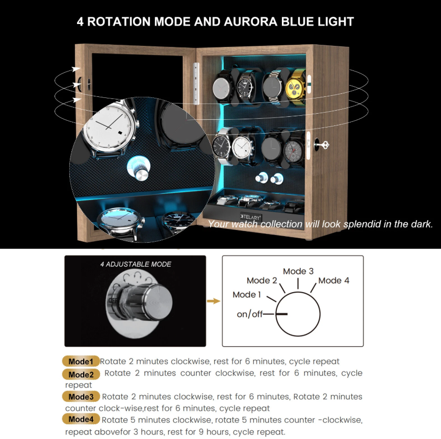 Winderox 8-Watch Automatic Watch Winder with LED Display & Storage