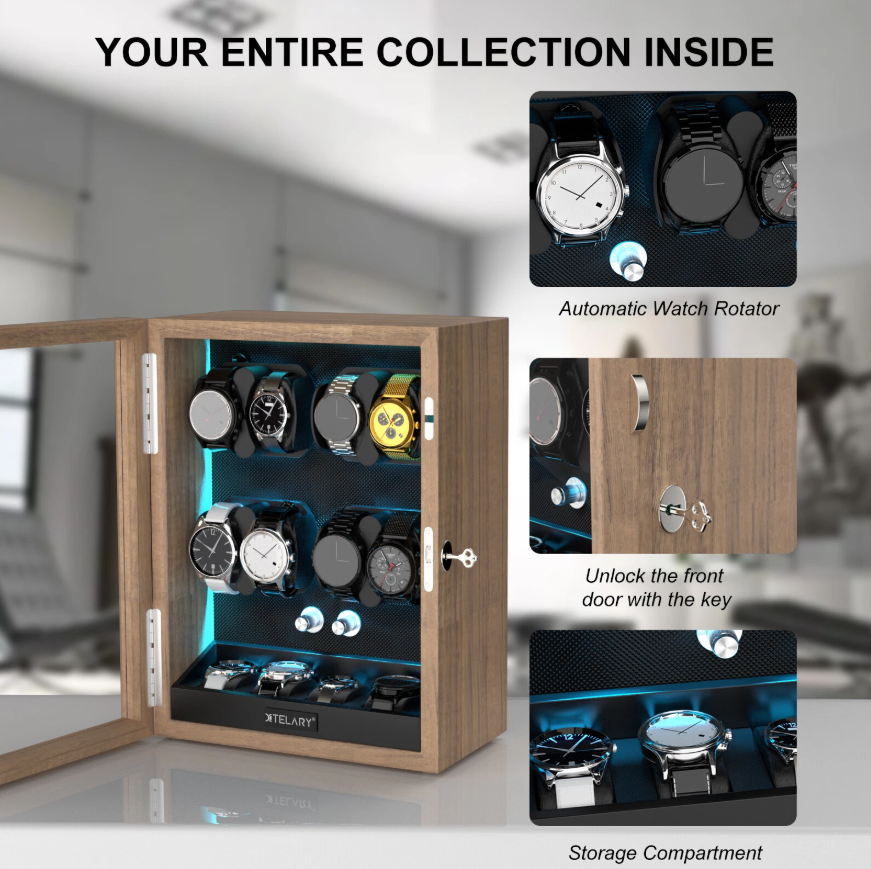 Winderox 8-Watch Automatic Watch Winder with LED Display & Storage