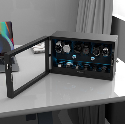 Automatic Watch Winder for 6 Watches with 6 Storage Slots and Blue LED Light