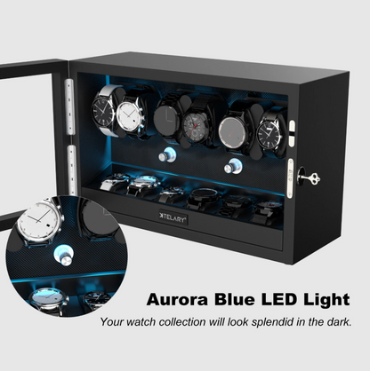 Automatic Watch Winder for 6 Watches with 6 Storage Slots and Blue LED Light