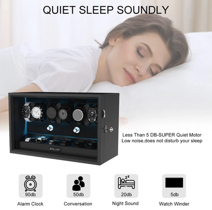 Automatic Watch Winder for 6 Watches with 6 Storage Slots and Blue LED Light