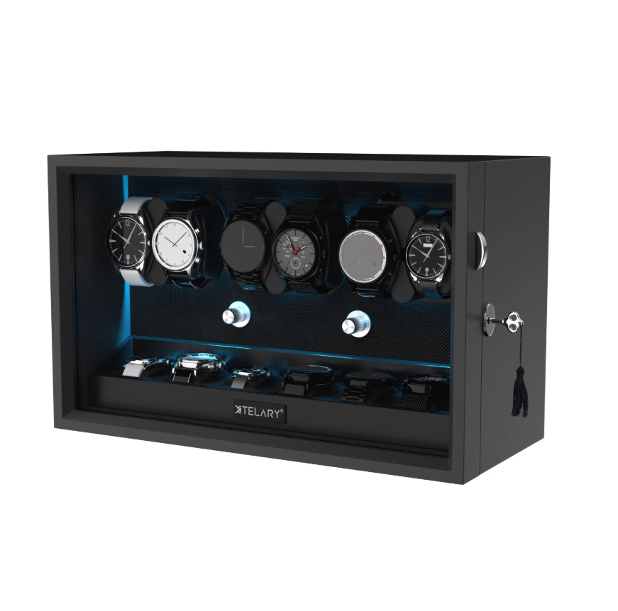 Automatic Watch Winder for 6 Watches with 6 Storage Slots and Blue LED Light